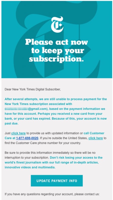 nyt dunning email example