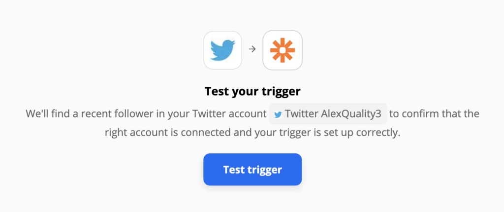 Тестване на тригера в Twitter при интеграция през Zapier