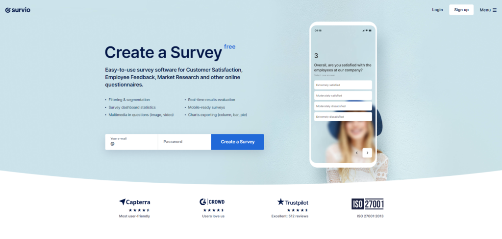 Начална страница на Survio