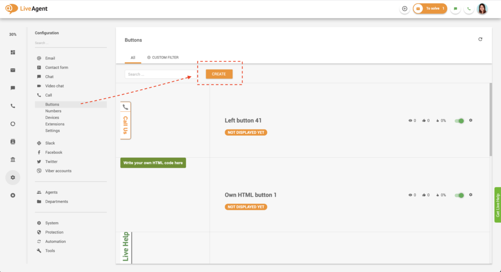 creating a call button in LiveAgent