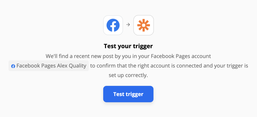 Тест на григера от Facebook страница в Zapier
