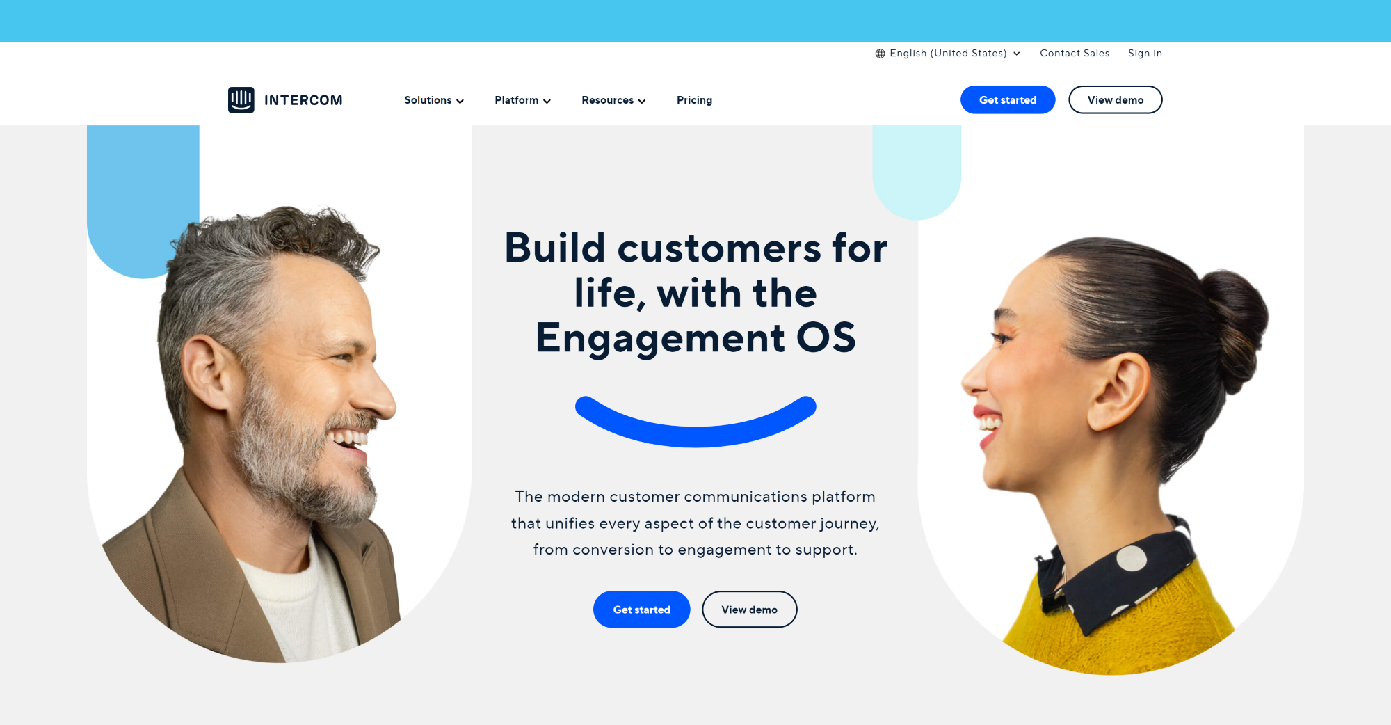 Intercom Live Chat software homepage
