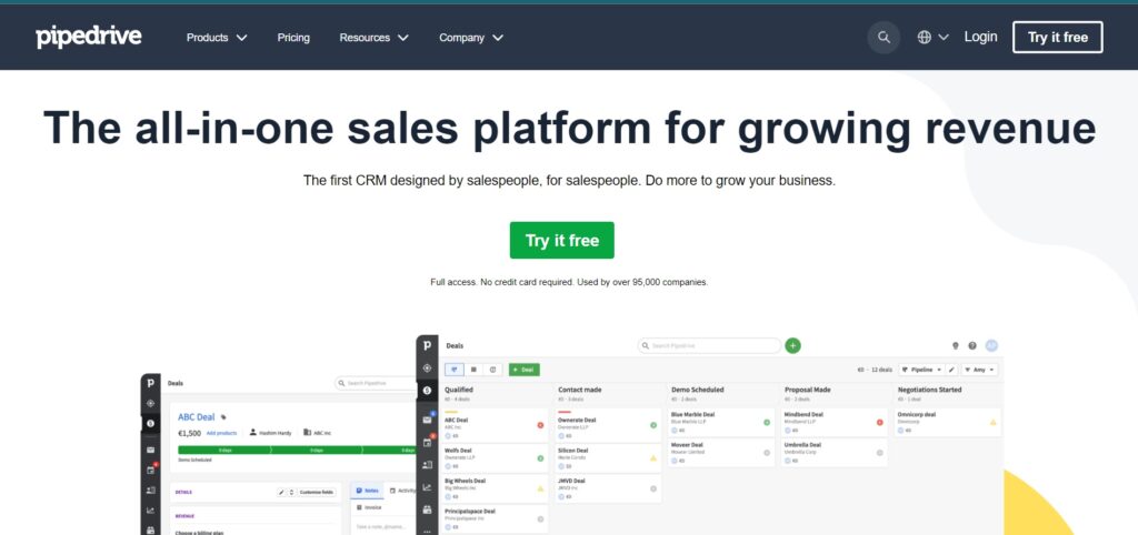 Начална страница на Pipedrive 