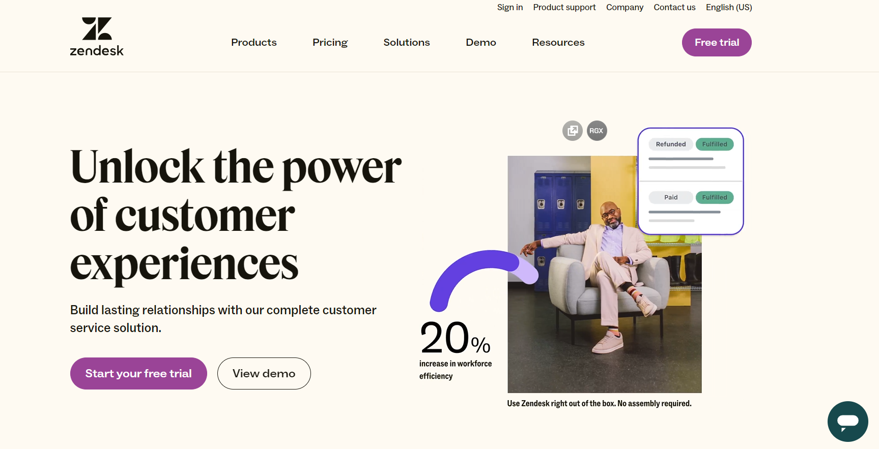 Начална страница на софтуера за кол център Zendesk