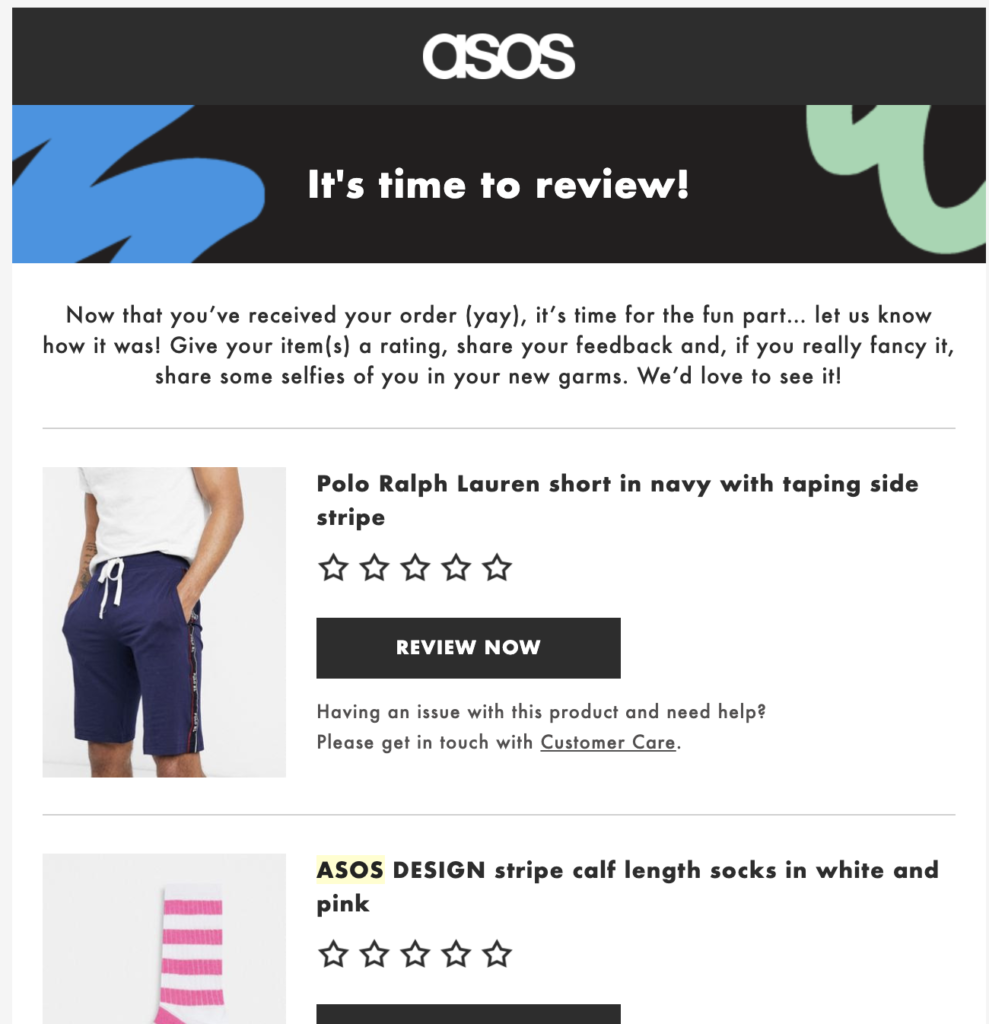 Шаблони за следпродажбени имейли от Asos