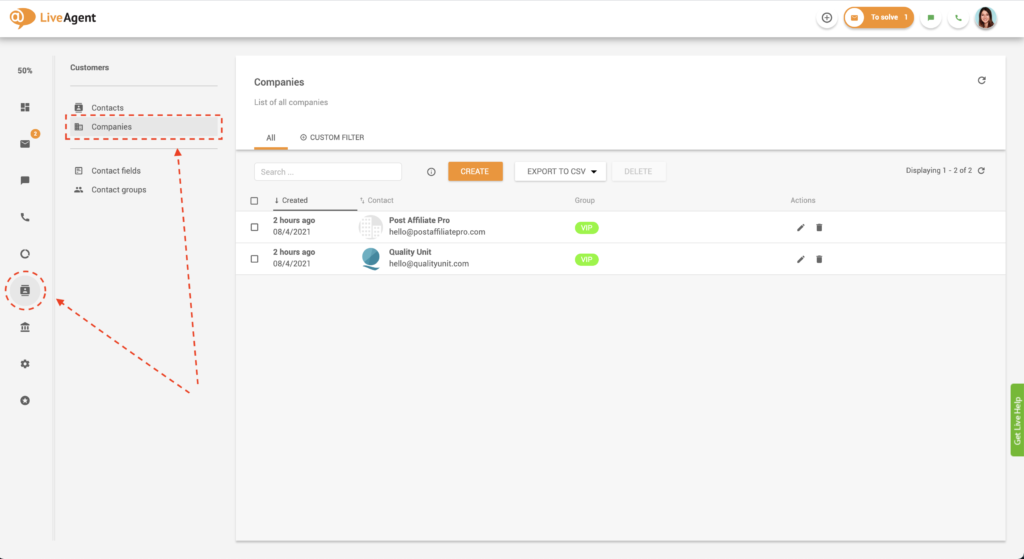 как да открия компаниите в LiveAgent