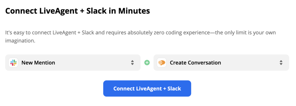 Тригер в Slack Ново споменаване и действие в LiveAgent Създай разговор в Zapier