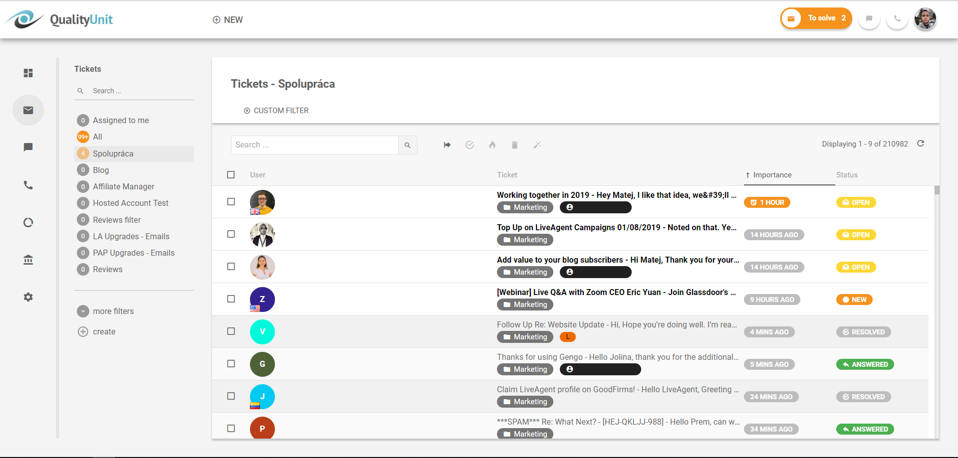 Free help desk system -LiveAgent -All tickets