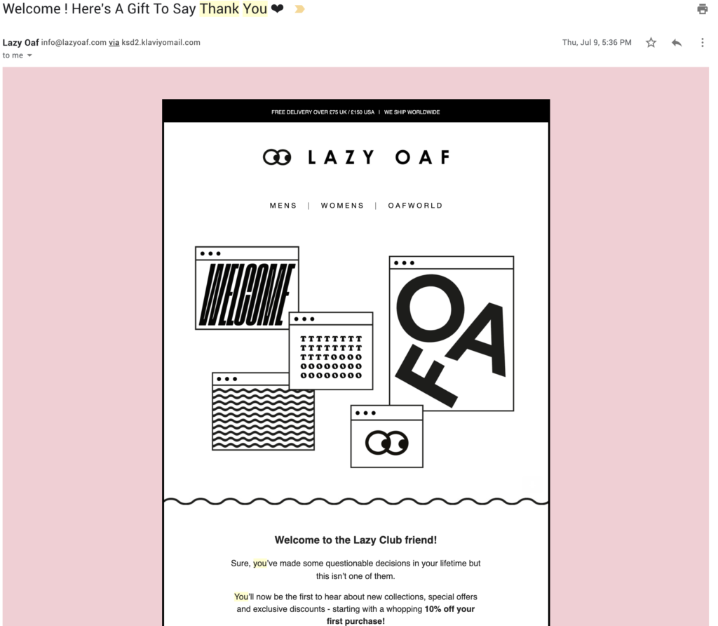 шаблон за благодарствен имейл от lazy oaf