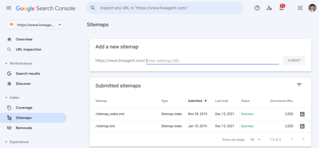Google Search Console - add sitemaps