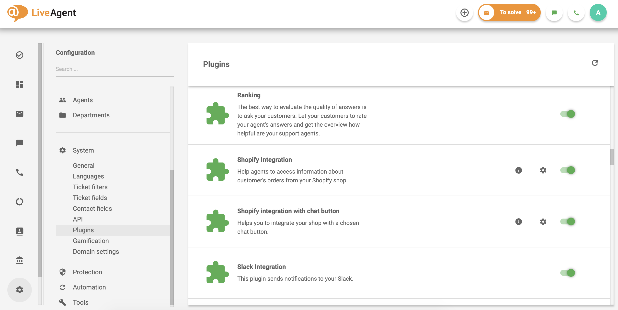 Списък с плъгини в софтуера за клиентско обслужване на LiveAgent