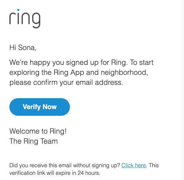 имейл за потвърждение от Ring