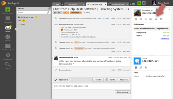 Интеграция на GetResponse с LiveAgent