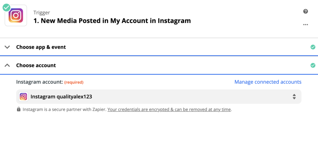 Настройка на Instagram тригер в процеса на интеграция
