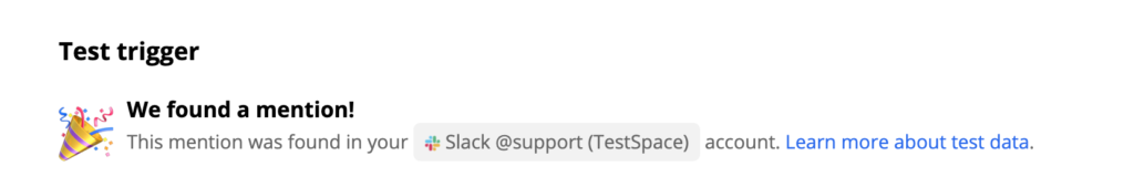 Успешен тест на тригер в Slack