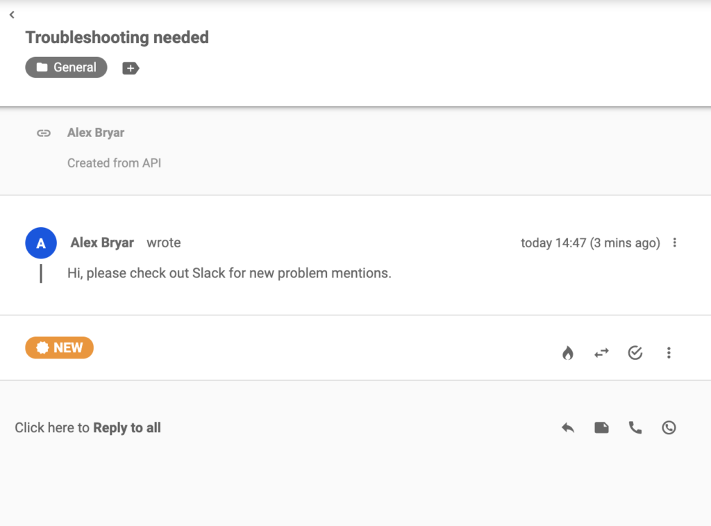 Запитване изпратено в LiveAgent след като ключовата дума е използвана в Slack